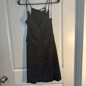Halston Black Sequin Spaghetti Strap Cocktail Party Dress, size 0